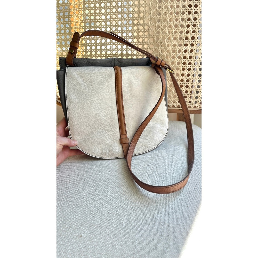 Fossil Collette Coconut Pebbled Leather Crossbody Bag Tri-Color Cream Grey Brown - Picture 2 of 11